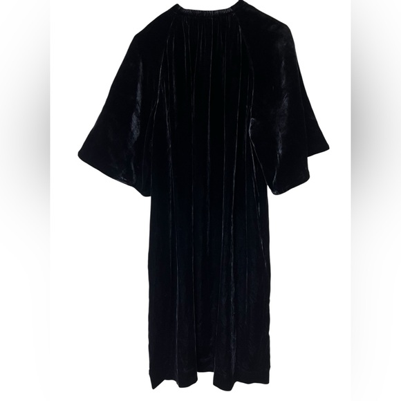COS NWT black gathered velvet silk blend midi dress statement sleeve minimalist - Picture 3 of 13